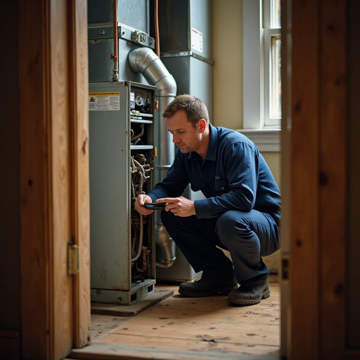 HVAC service in Eminence, Kentucky — HVAC Frankfort KY technician at work